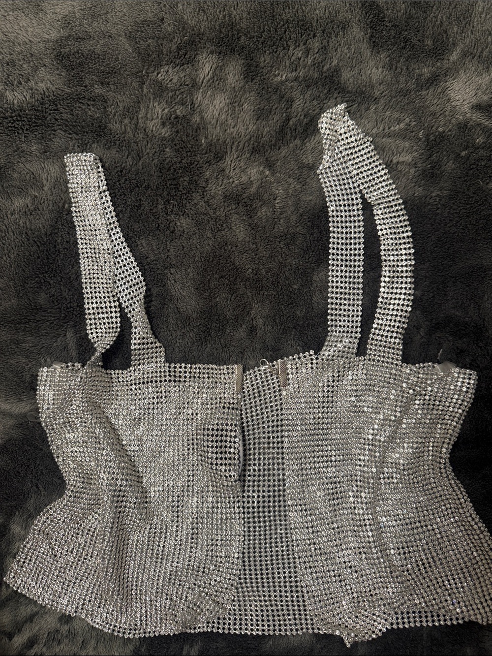 Silver Rhinestone Mesh Crop Tank Top - Picture 2 of 2